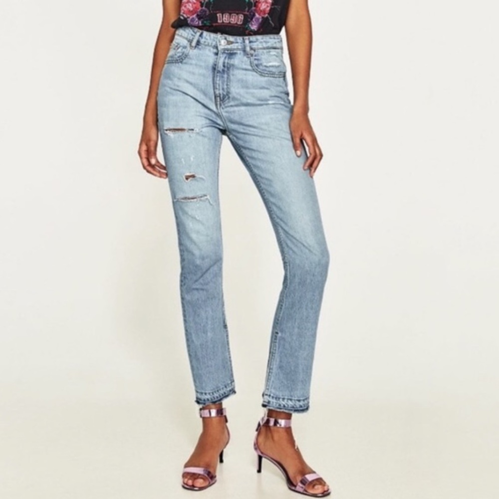 ZARA high rise split hem denim